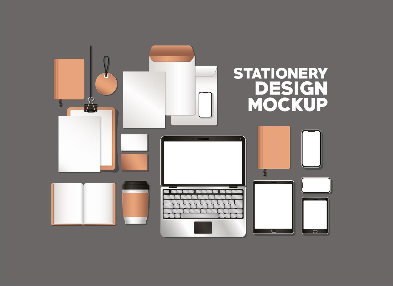 Stationery full pack mockup design vector