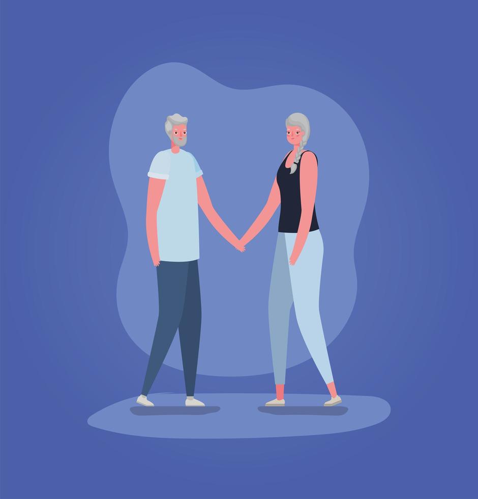Senior citizen couple holding hands vector