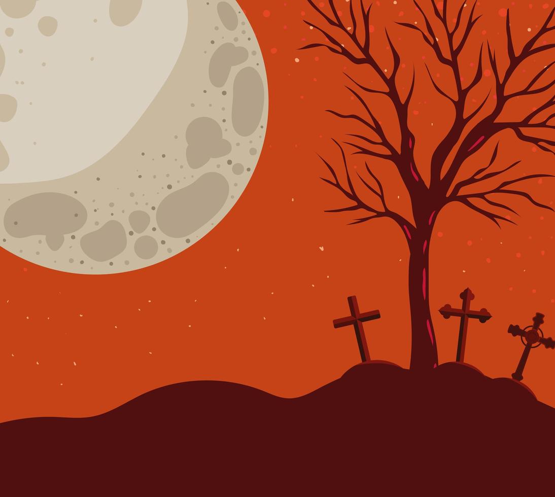 Fondo de halloween con escena de cementerio en la noche vector