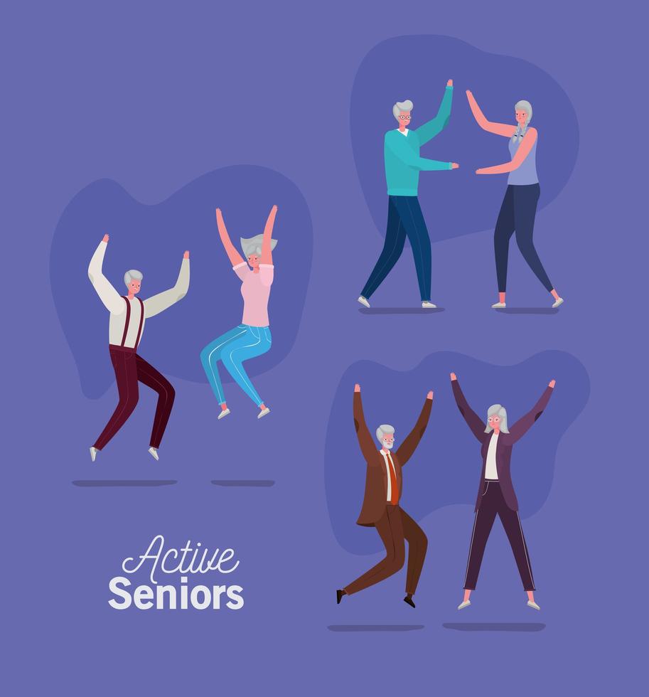 Senior citizen couples doing activities vector