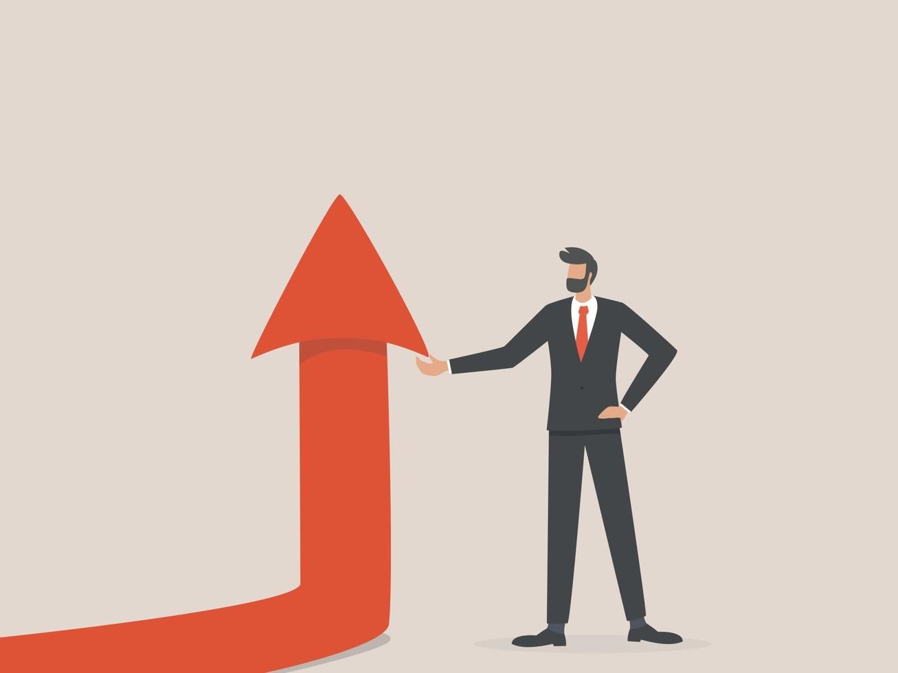 Businessman holding arrow going up, growth, success and achievement concept. vector