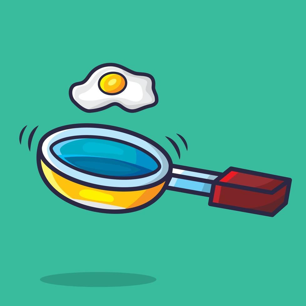 frying pan with egg isolated vector illustration in flat style