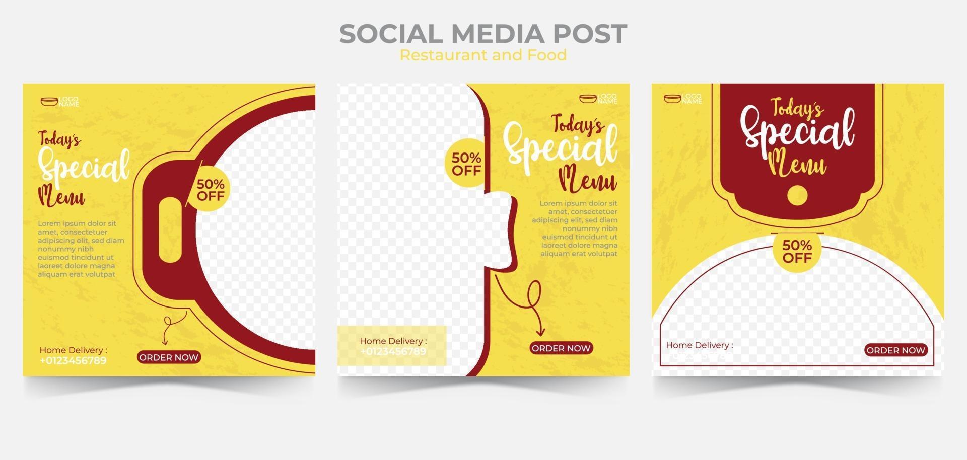 food and restaurant menu banner social media post. set of editable social media template for promotion. vector