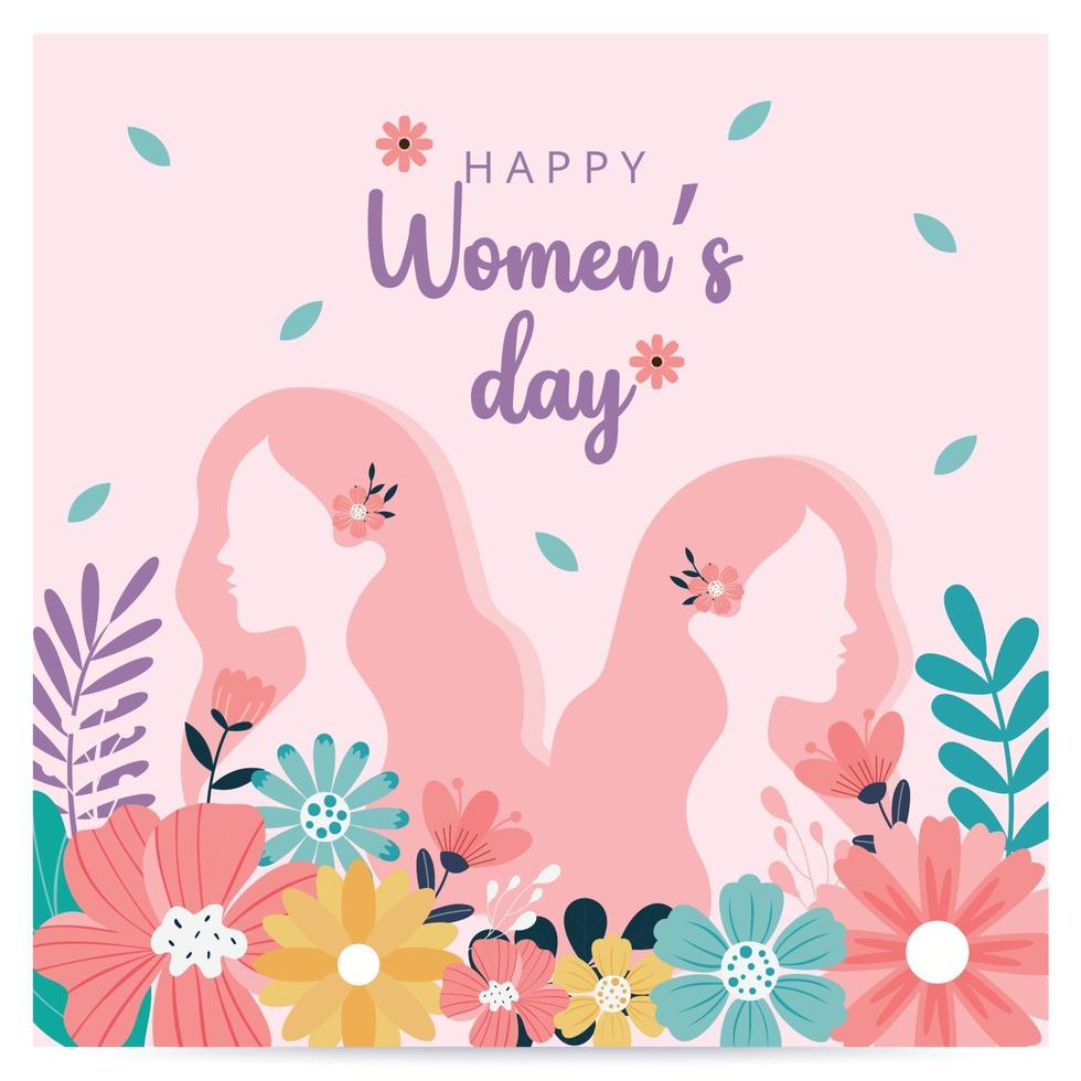 Fondo del día de la mujer feliz. plantilla de banner de venta. ilustración vectorial. niña con flores. vector