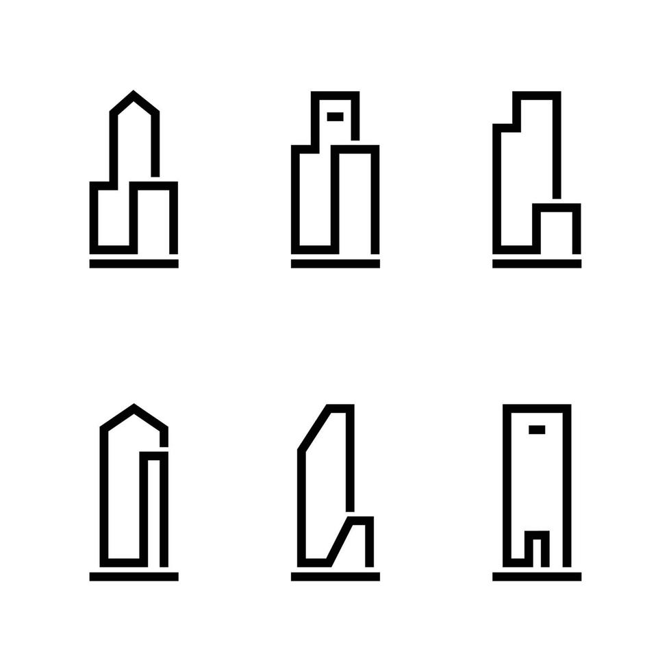 conjunto de icono de edificio plano mínimo, ilustración de logotipo vectorial. vector