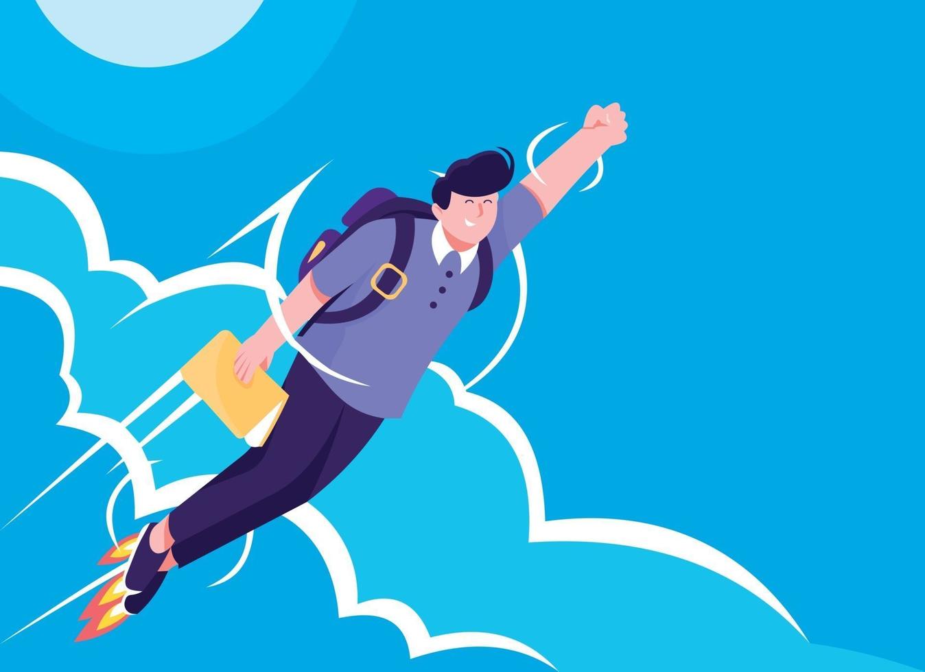 Business idea. Business plan. Business strategy concept with man flying in sky vector
