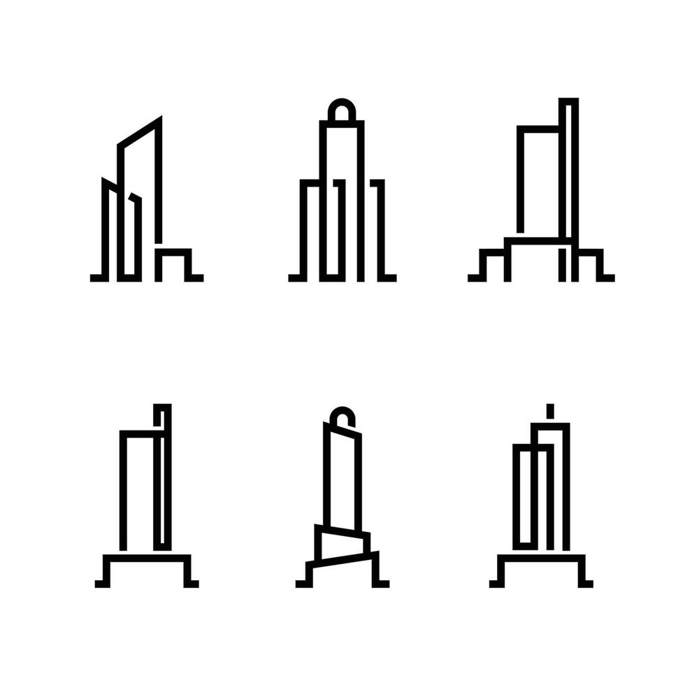 conjunto de icono de edificio plano mínimo, ilustración de logotipo vectorial. vector