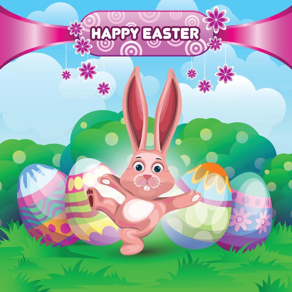 Easter wishes with a happy bunny vector