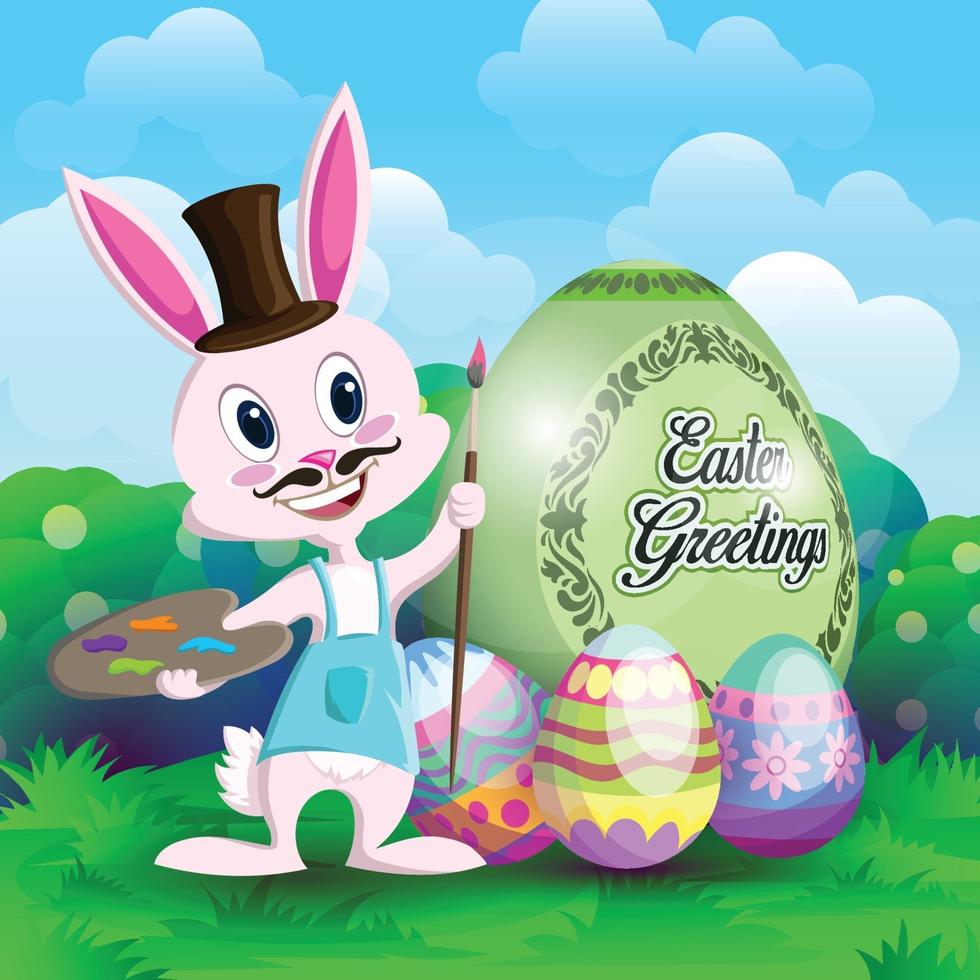 Easter Greetings with artist bunny vector