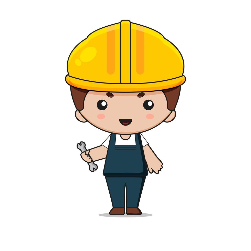 Cute Labor Construction mascot character with wrench vector