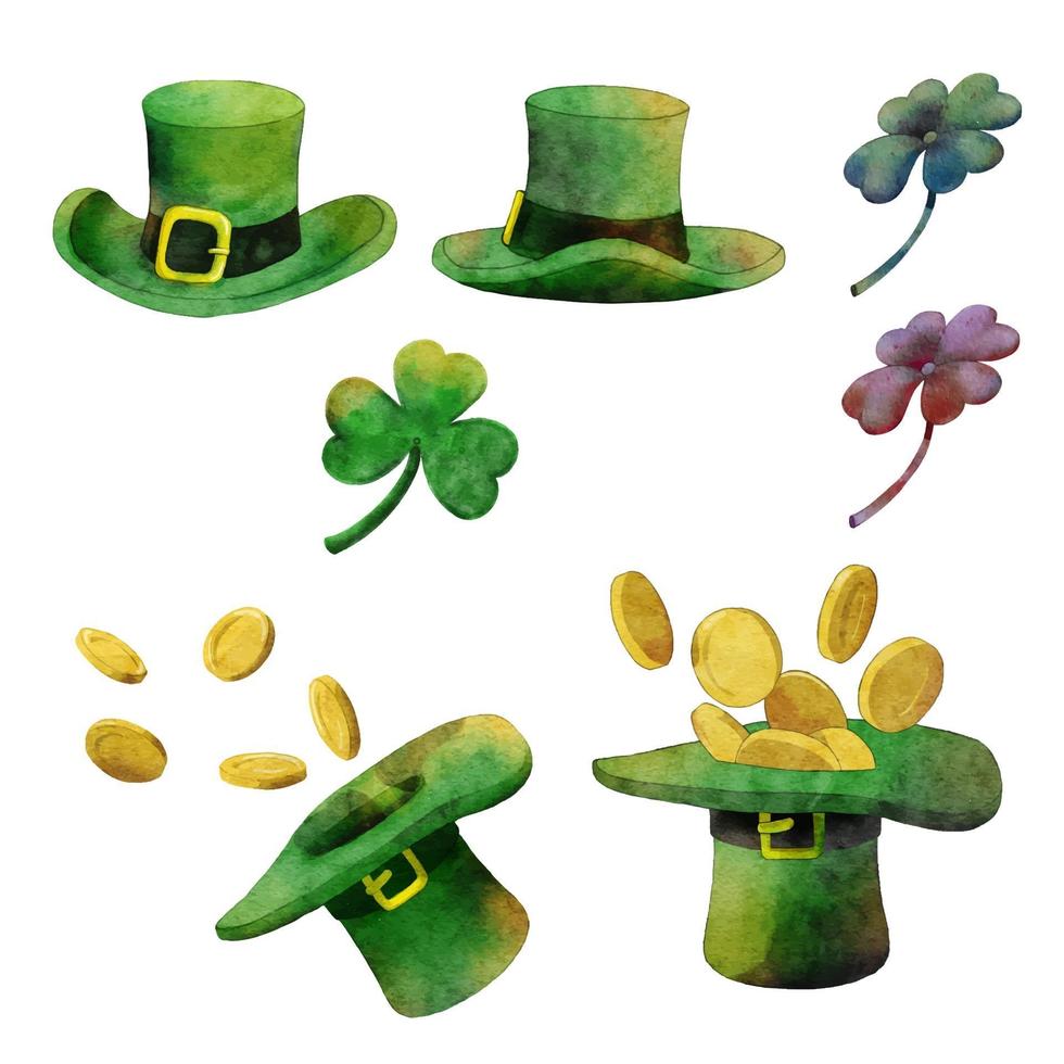 Watercolor set for st Patrick's day illustration vector. vector