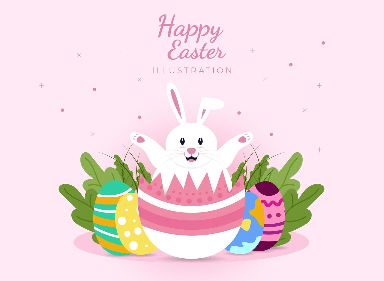 Feliz Pascua con fondo de tarjeta de felicitación tipográfica con conejo y huevos vector