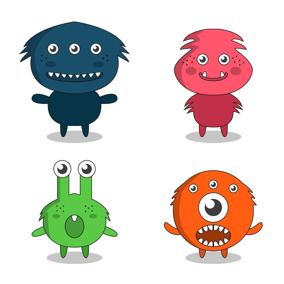 set of cute monster mascot characters vector