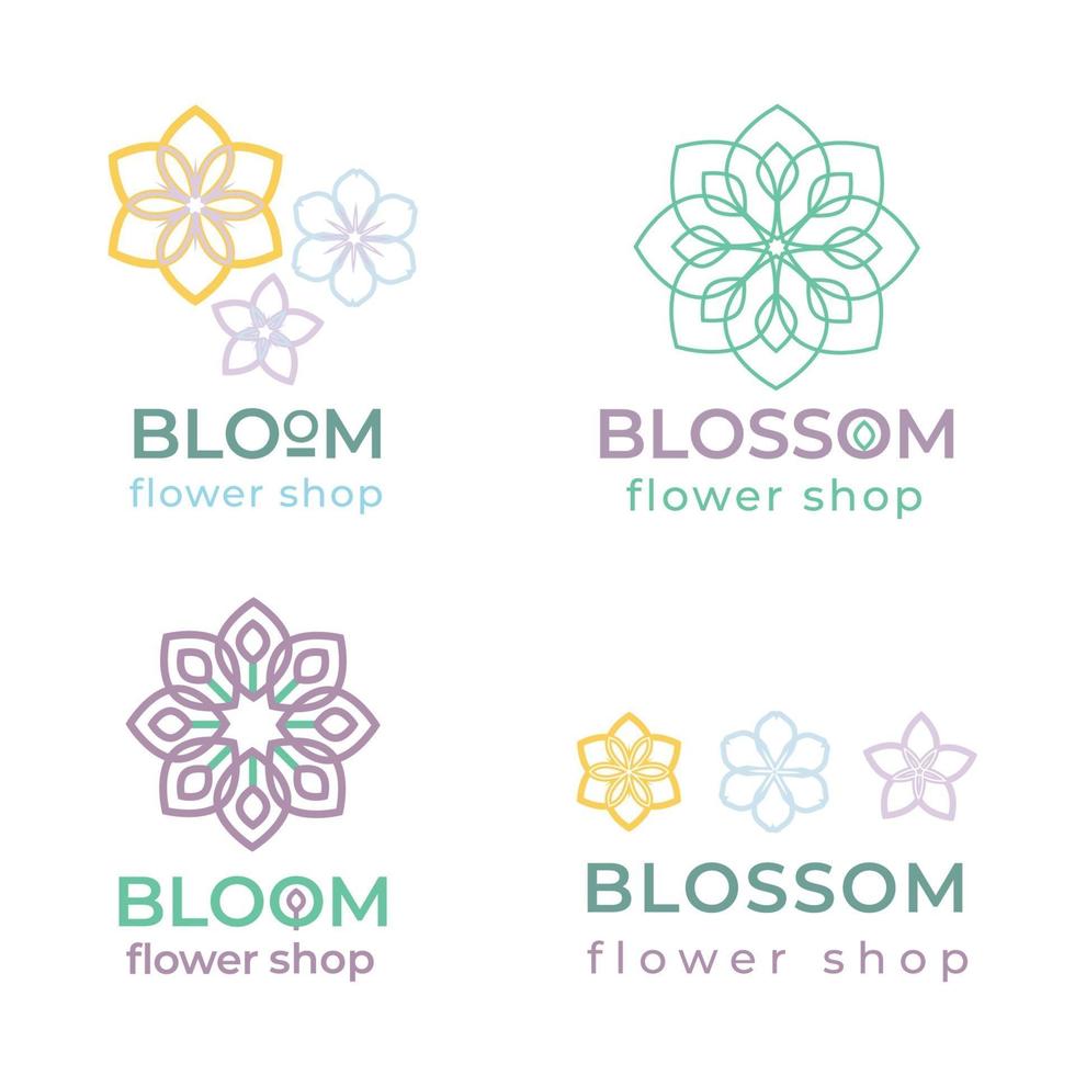 Plantillas de logotipo de tienda de flores en estilo lineal de moda. vector