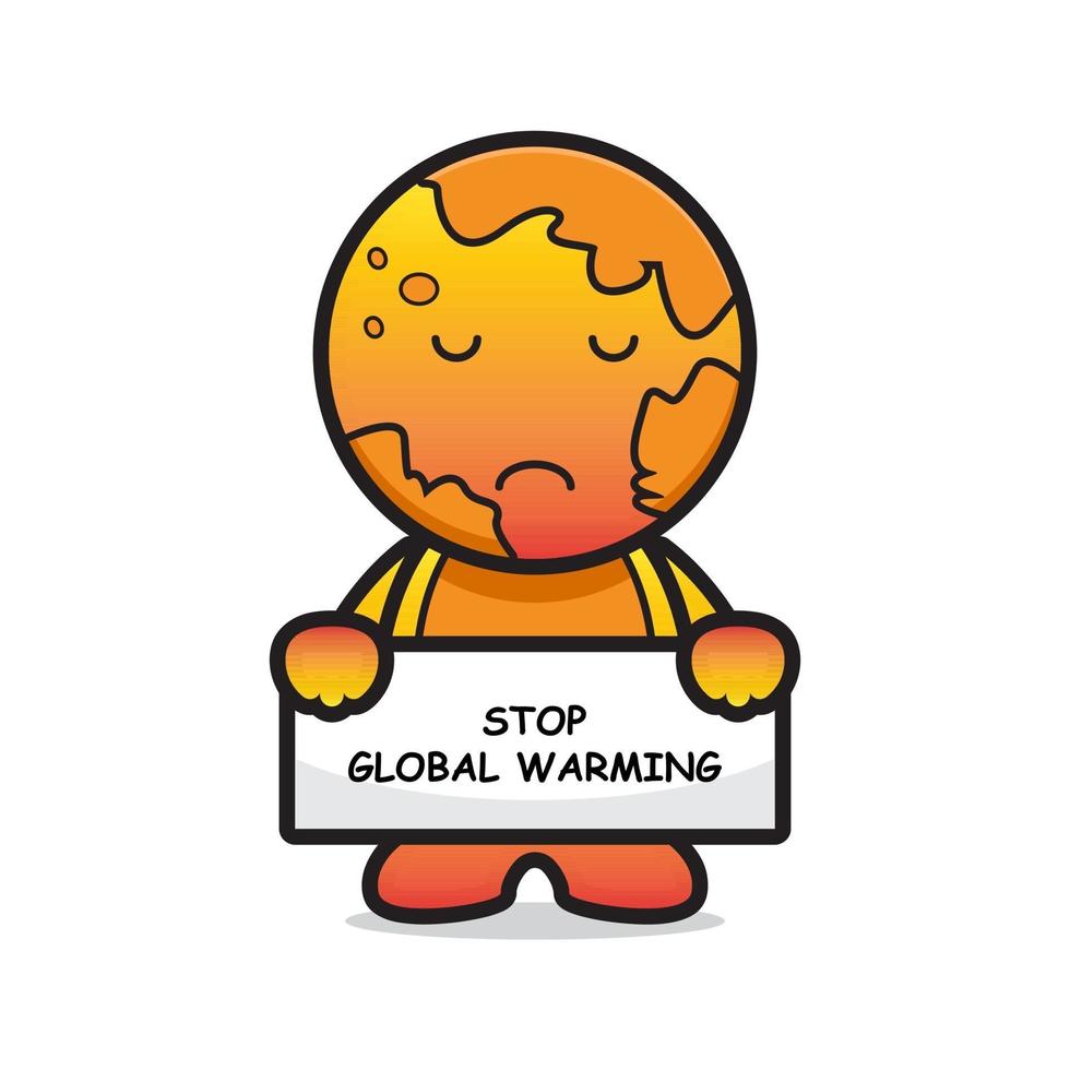 Cute earth mascot character stop global warming cartoon vector icon illustration