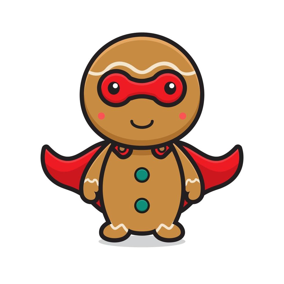 cute superhero gingerbread cartoon character wearing mask vector