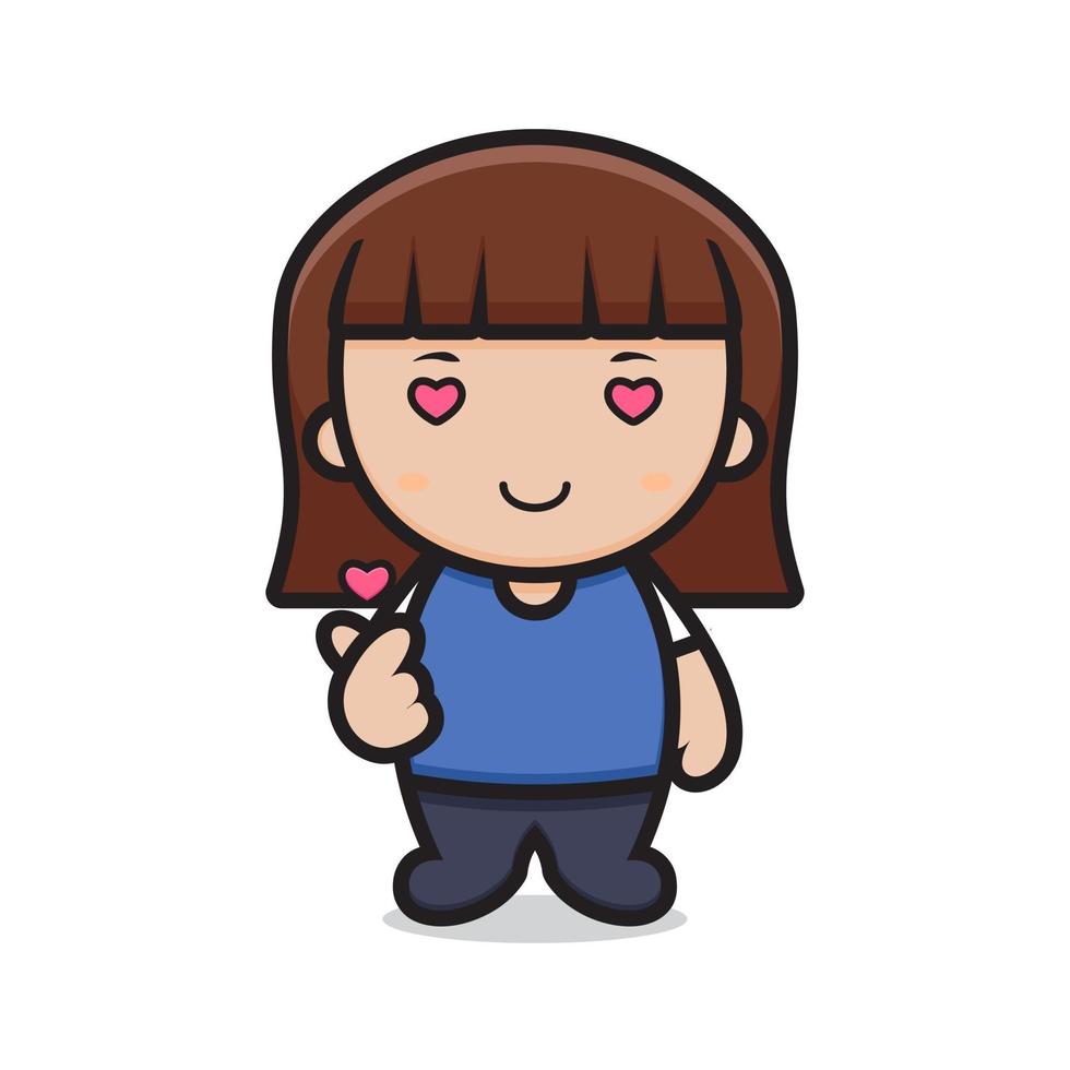 cute girl cartoon character posing finger love vector