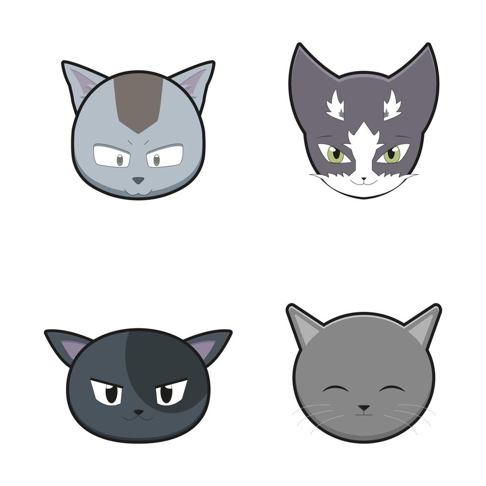 lindo conjunto de caracteres de mascota de cabeza de gato vector