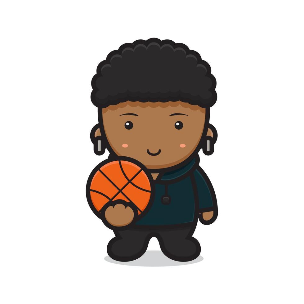 cute boy wearing hoodie holding basketball vector
