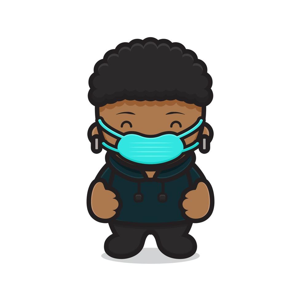 cute boy wearing hoodie and mask with good pose vector