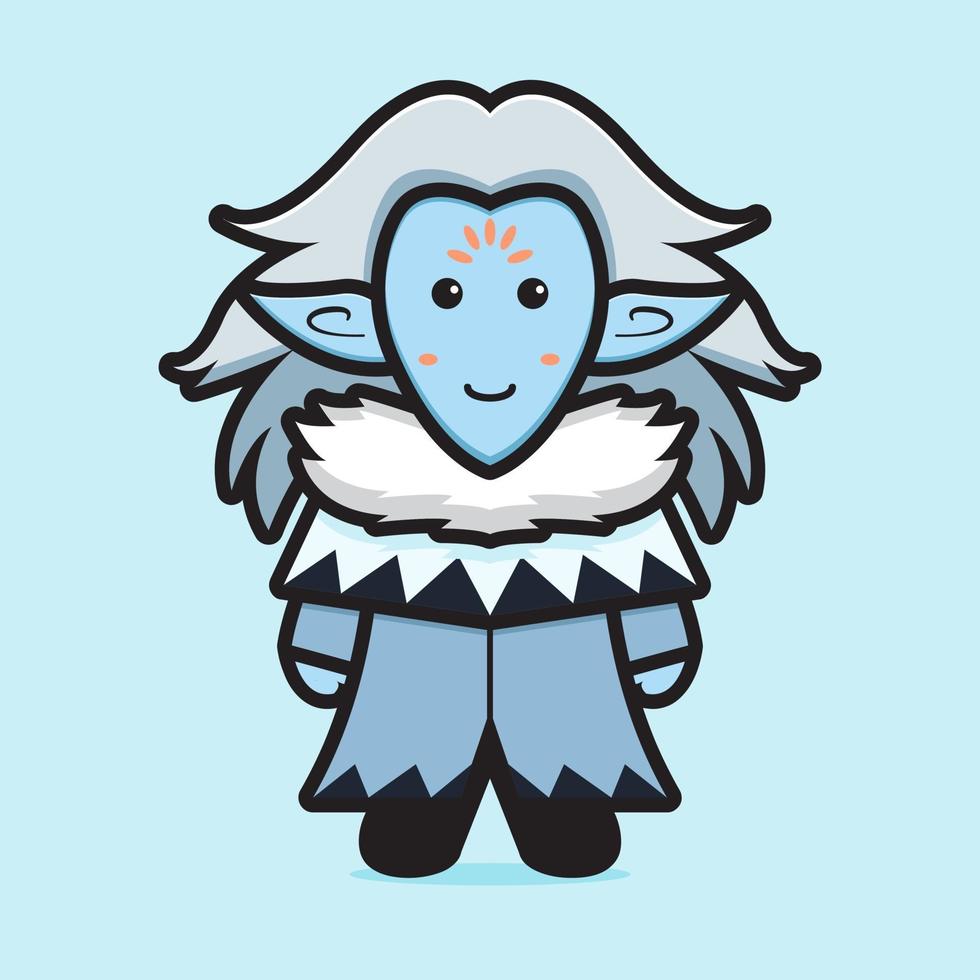 Cute ice elf mascot character cartoon vector icon illustration