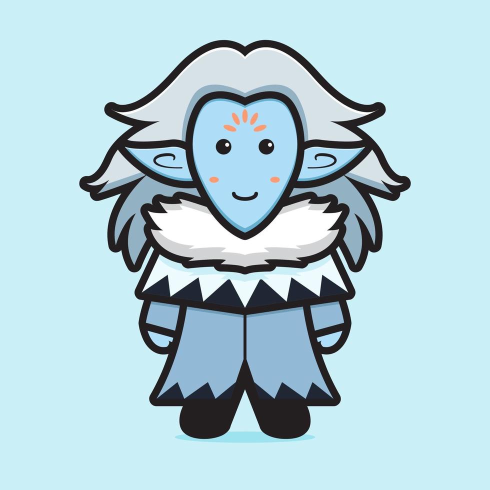 Ilustración de icono de vector de dibujos animados de personaje de mascota de duende de hielo lindo