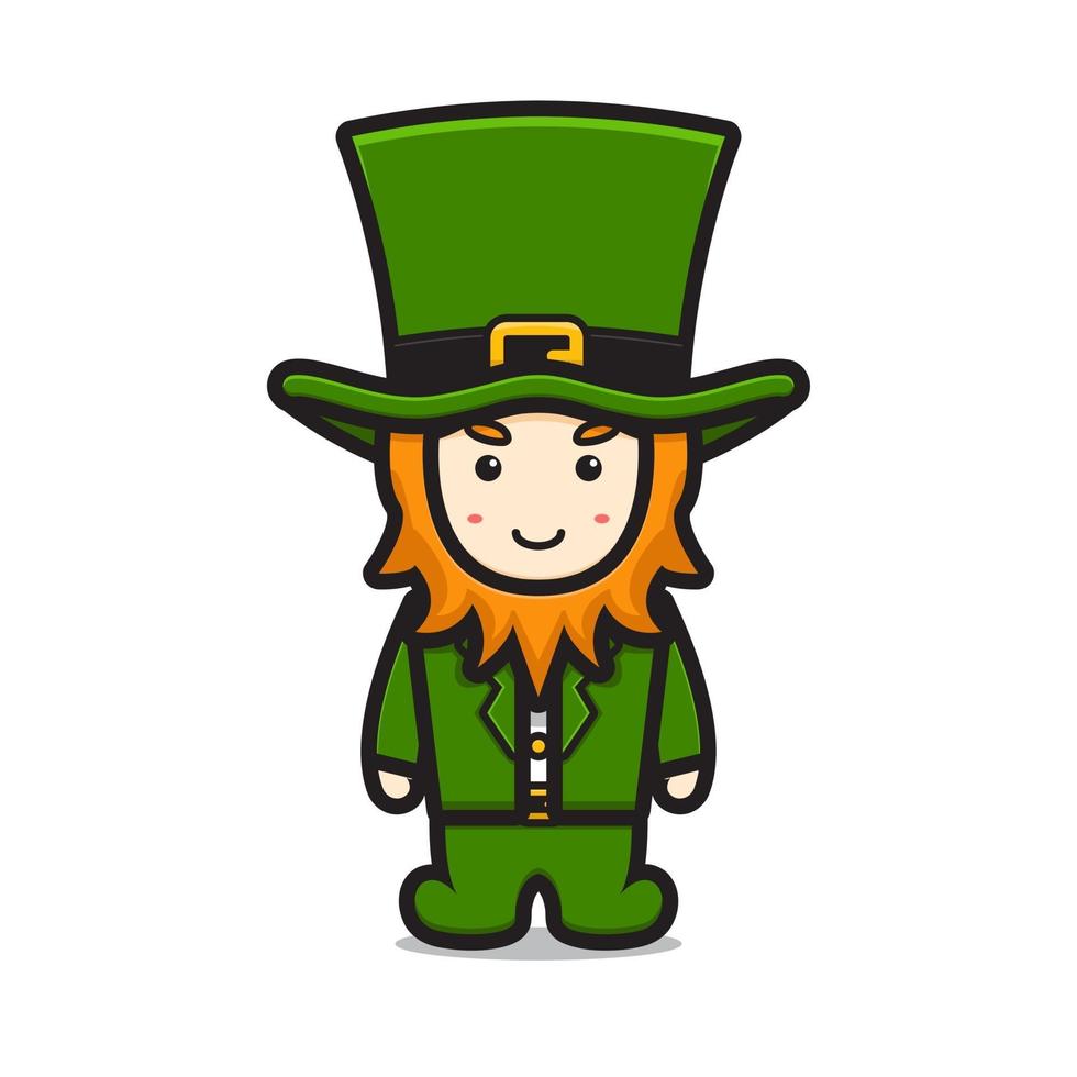 Cute leprechaun saint patrick day character cartoon vector icon illustration