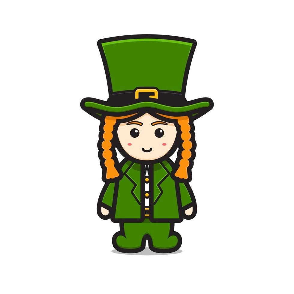 Cute leprechaun saint patrick day character cartoon vector icon illustration