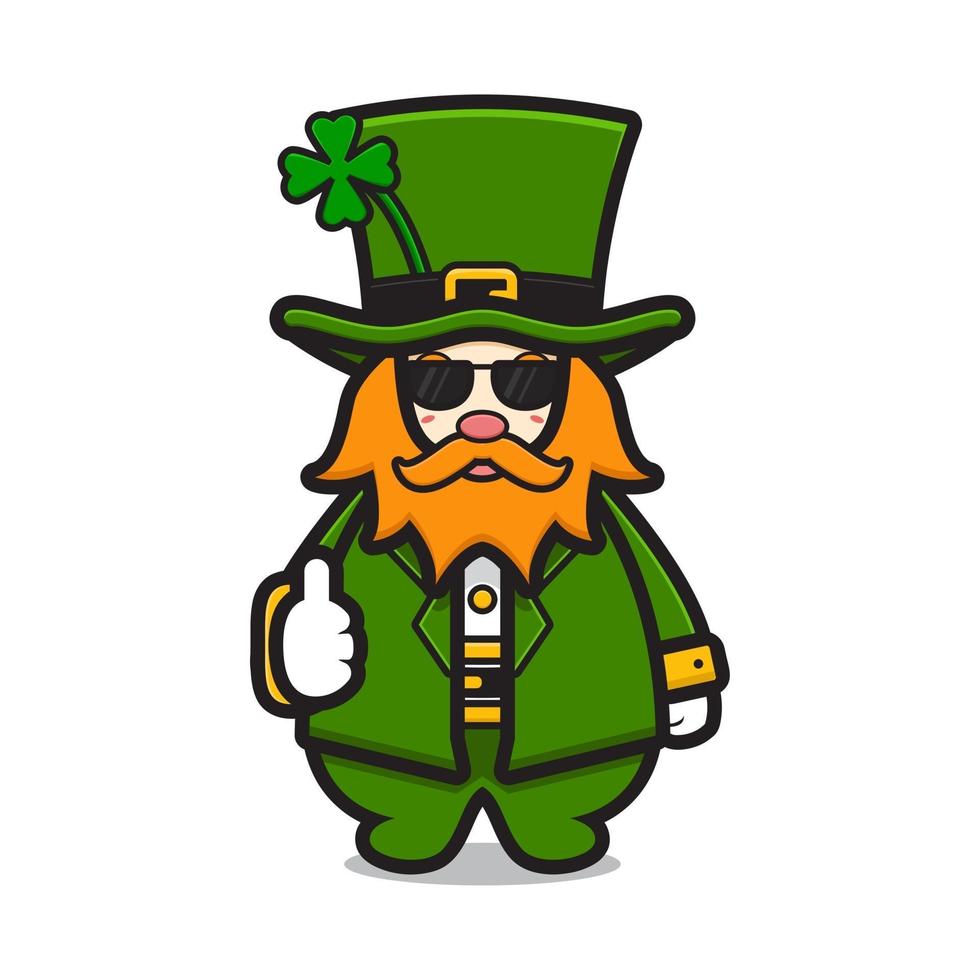 Cute leprechaun saint patrick day character wearing glasses with good pose cartoon vector icon illustration