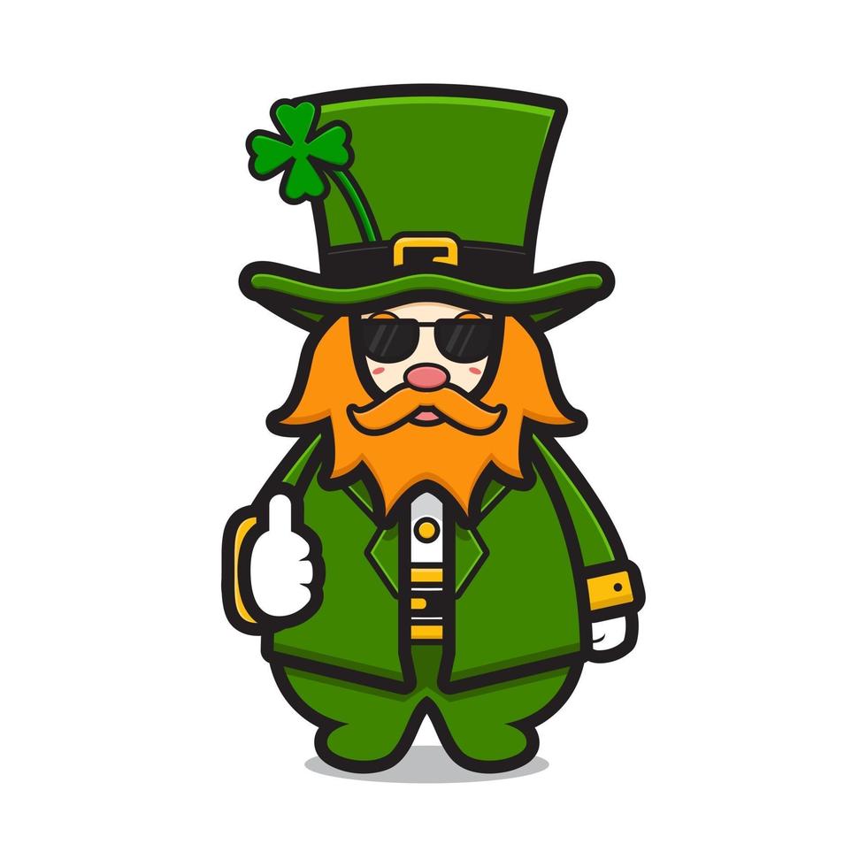 lindo duende personaje del día de san patricio con gafas con buena pose ilustración de icono de vector de dibujos animados