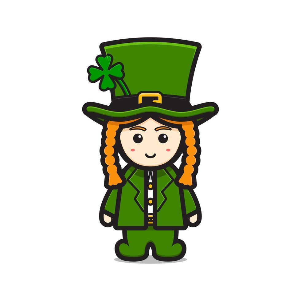 Lindo personaje de duende del día de San Patricio con ilustración de icono de vector de dibujos animados de trébol