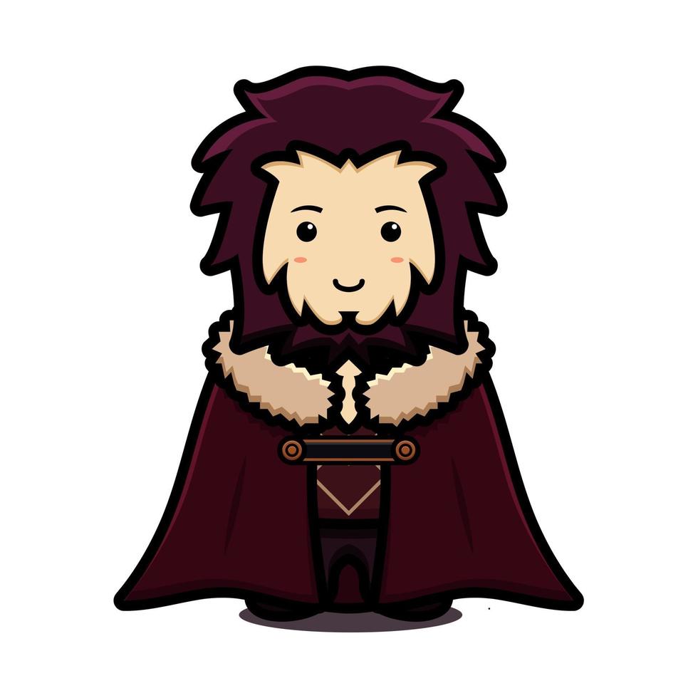 Cute king mascot character wearing cloak and cartoon vector icon illustration