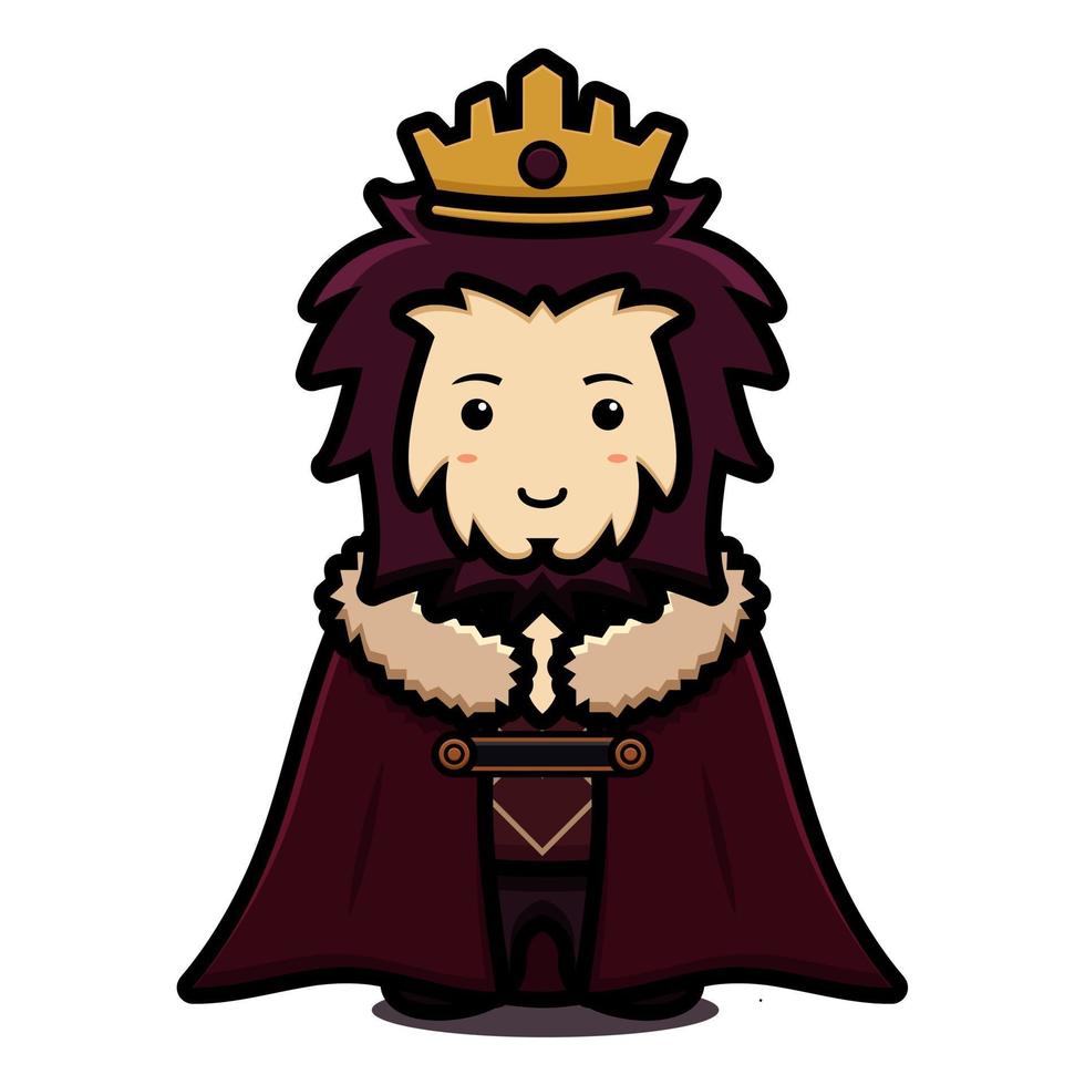 Cute king mascot character wearing cloak and crown cartoon vector icon illustration