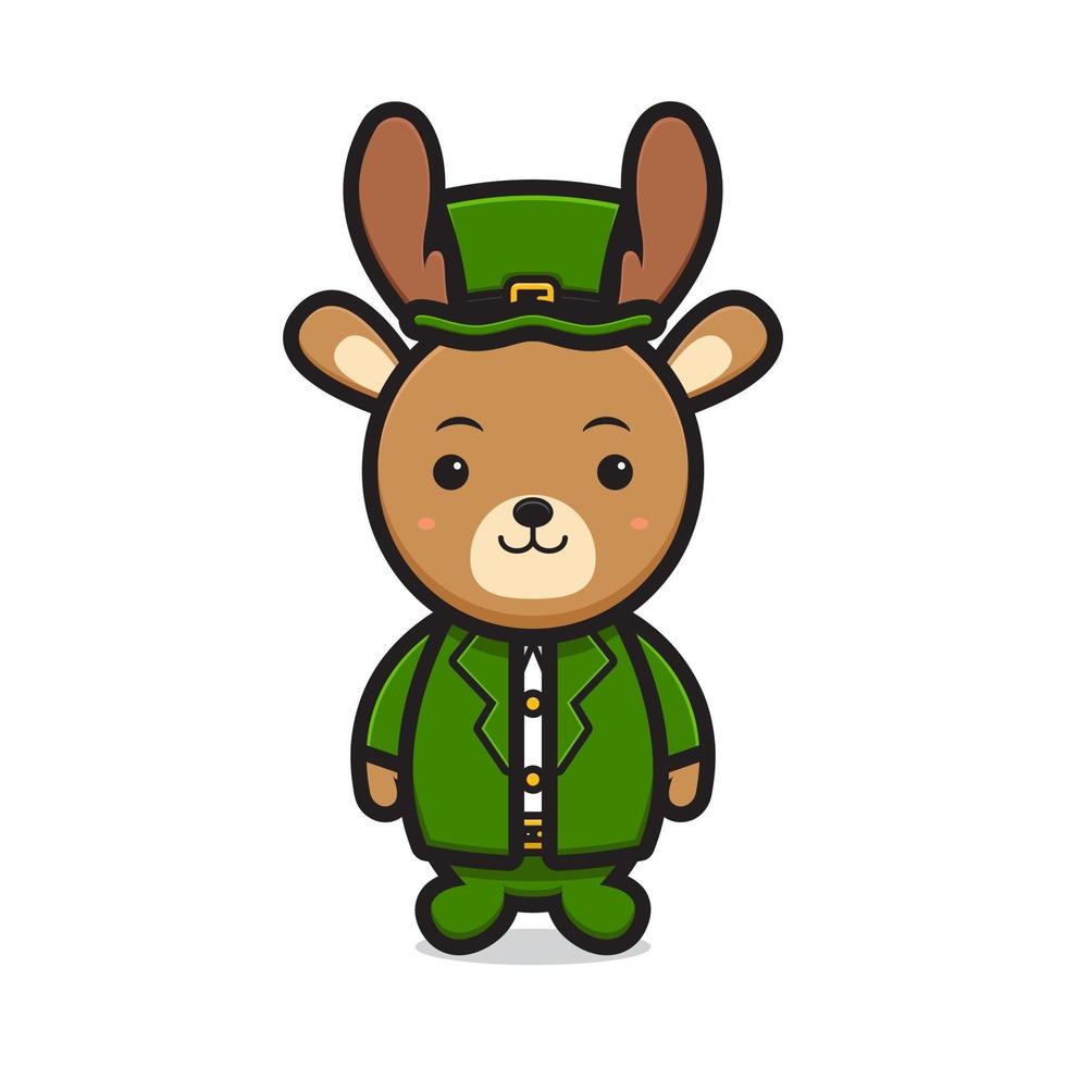 Cute deer leprechaun saint patrick day character cartoon vector icon illustration
