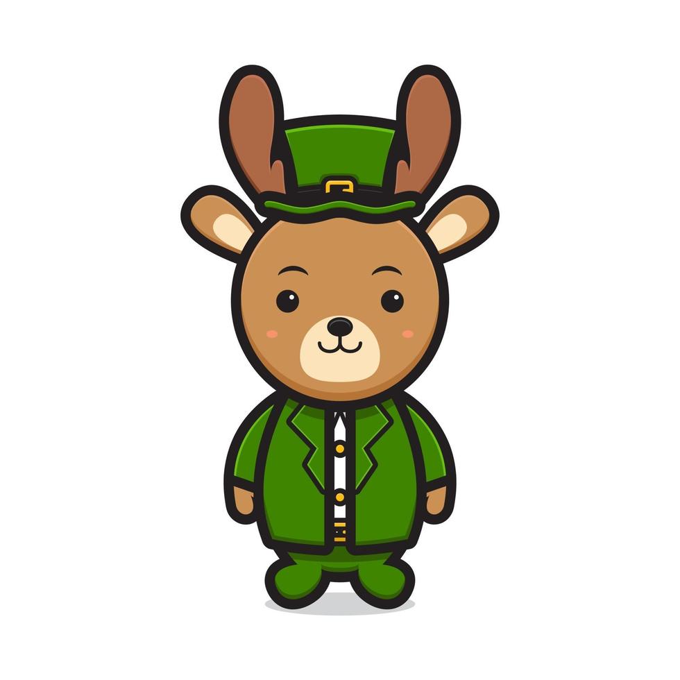 Cute deer leprechaun saint patrick day character cartoon vector icon illustration