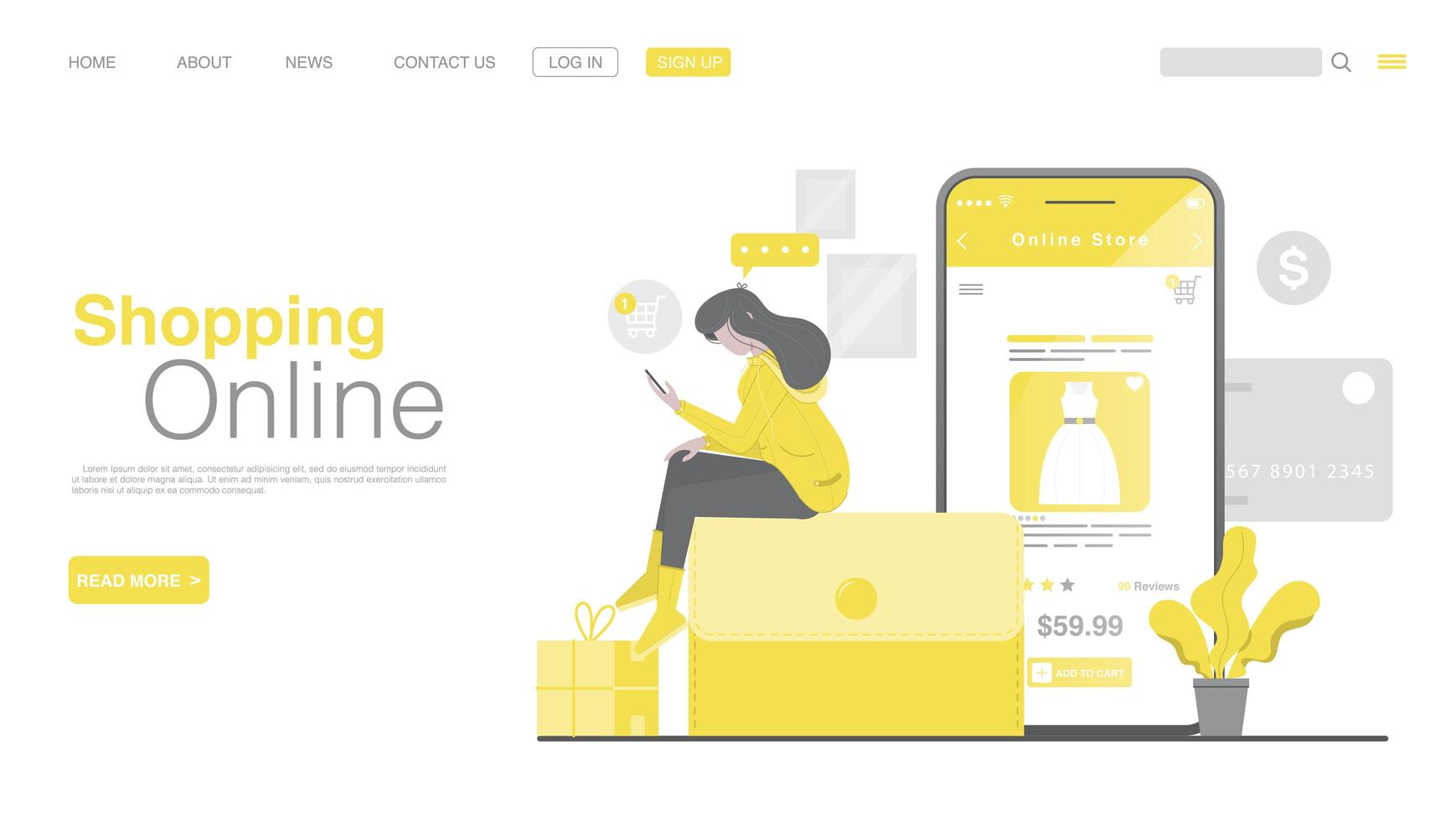 Shopping Online And Online Payment On Website Or Mobile Application. Online Payment Landing page in Flat Style. vector