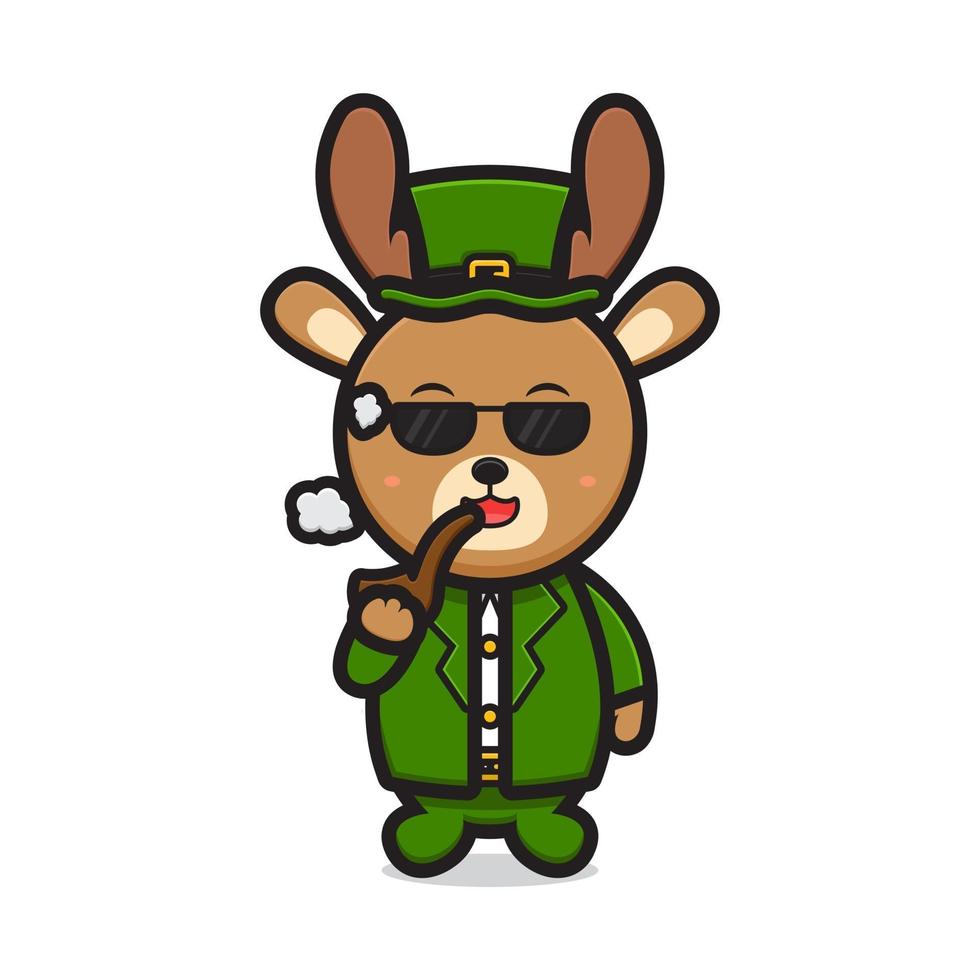 Cute deer leprechaun saint patrick day character pipe smoking cartoon vector icon illustration