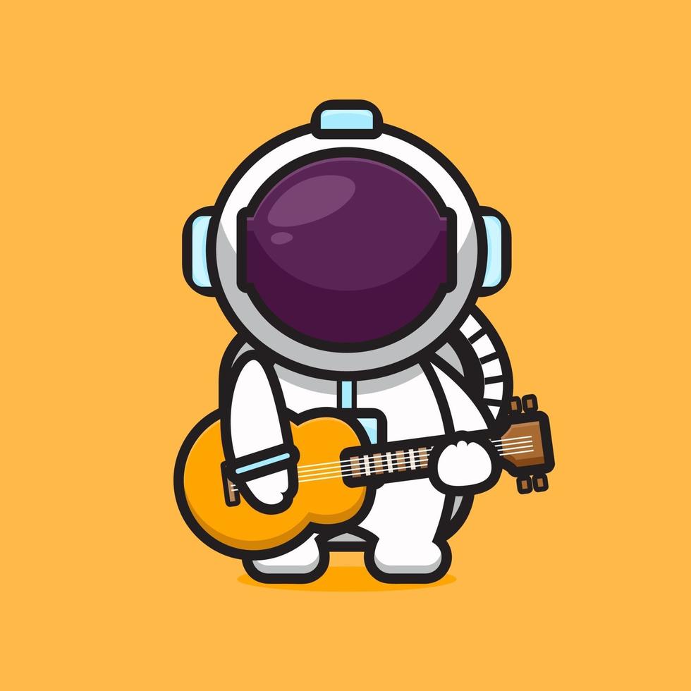 Lindo personaje de astronauta tocando la guitarra ilustración de icono de vector de dibujos animados