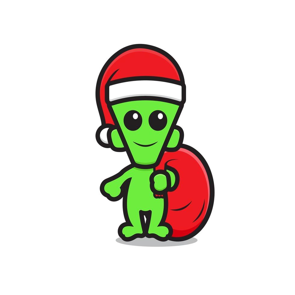 cute alien character wearing santa costume vector