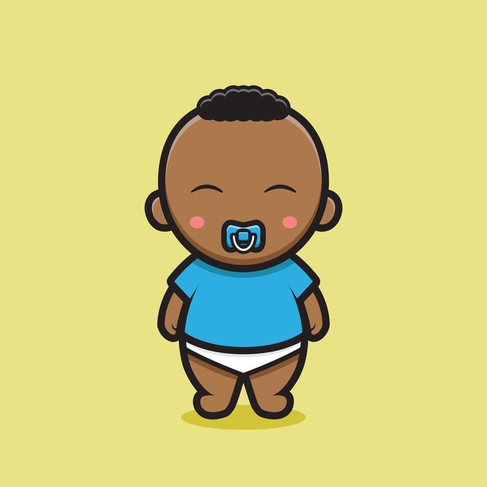 cute black baby character with blue t-shirt vector