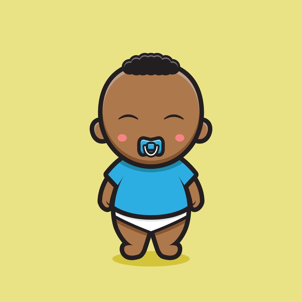 Lindo Personaje De Bebe Negro Con Camiseta Azul Vector En Vecteezy