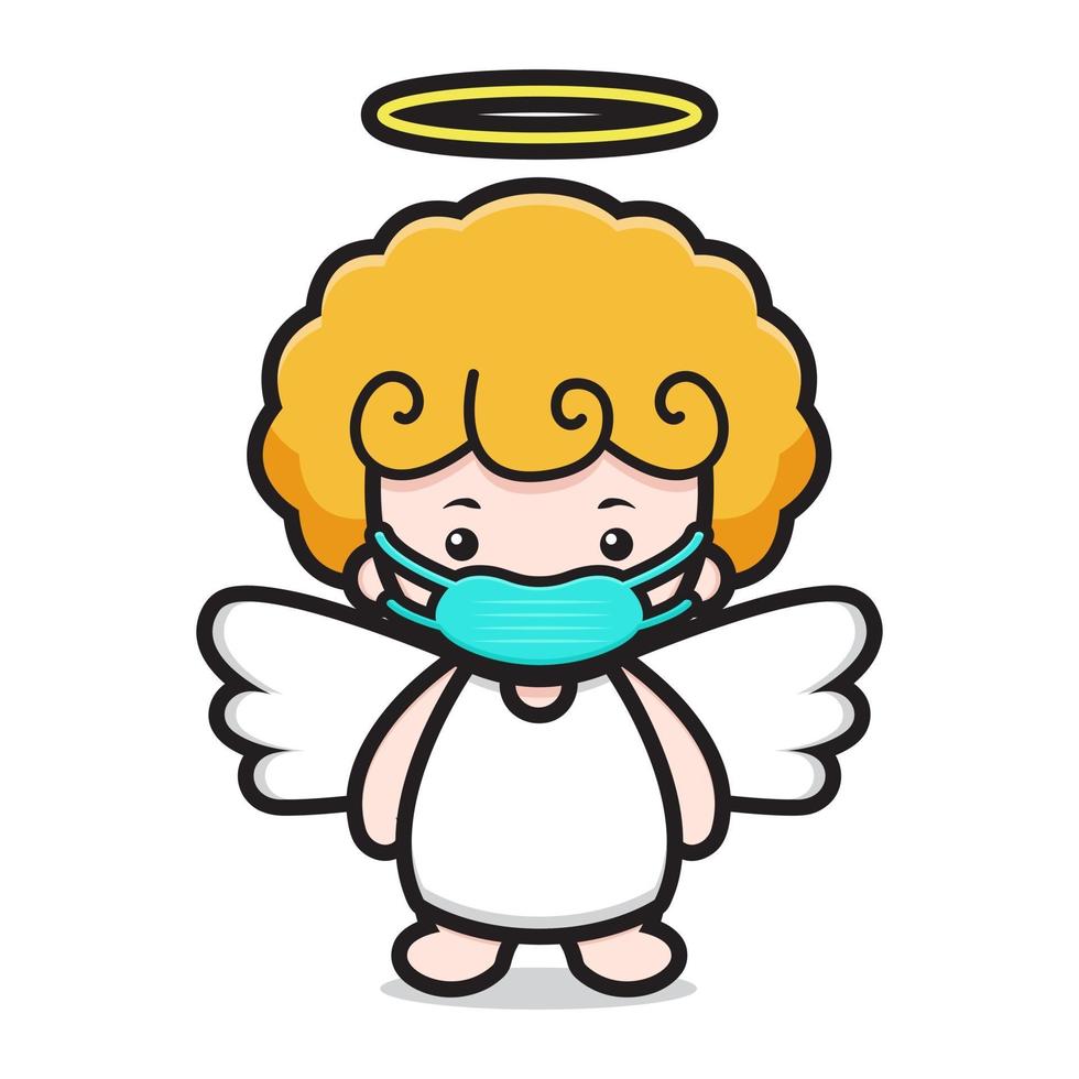 personaje de dibujos animados lindo ángel con máscara vector