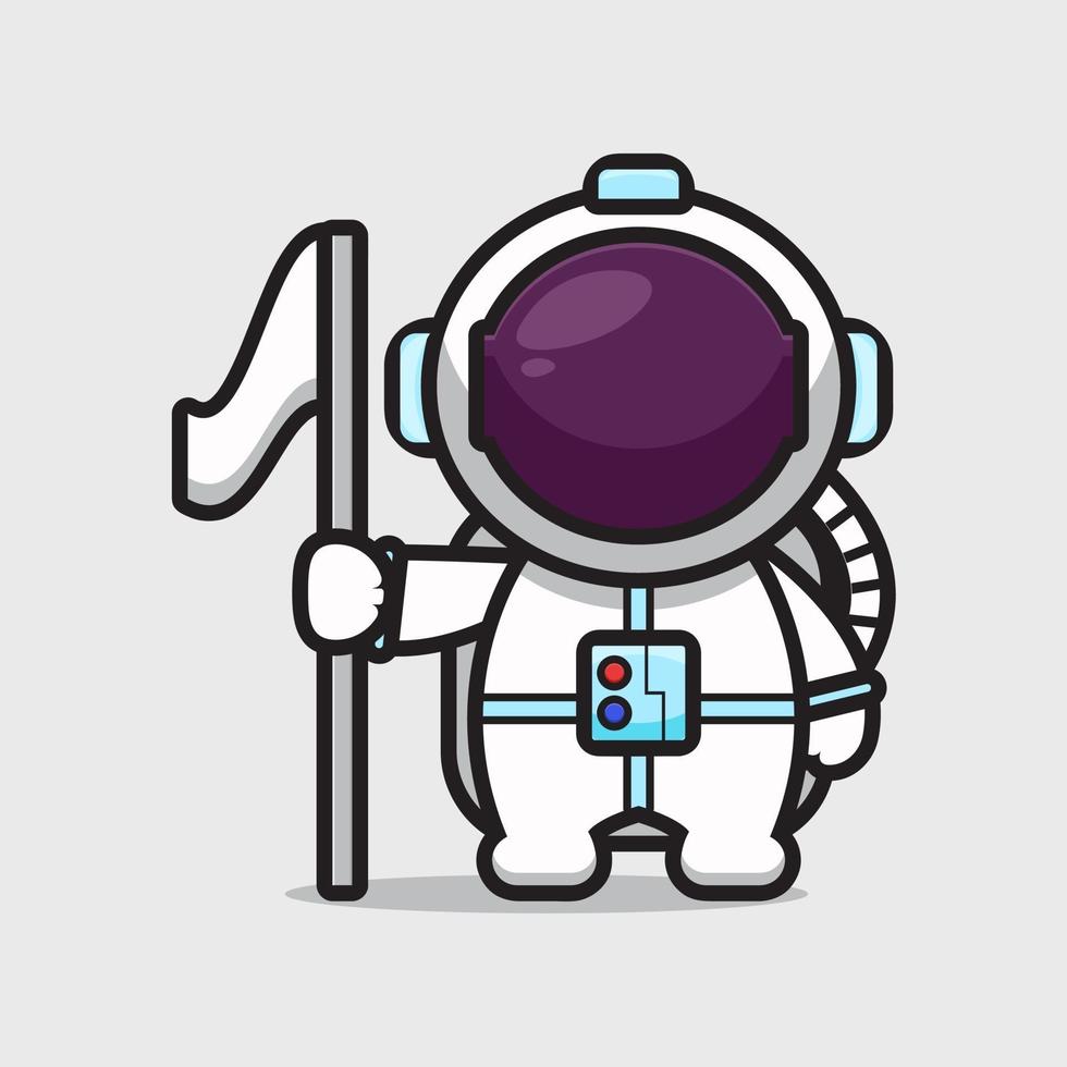 Cute astronaut character holding flag cartoon vector icon illustration