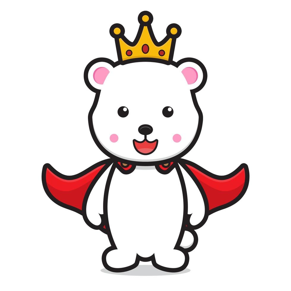 cute king white bear cartoon character wearing crown vector