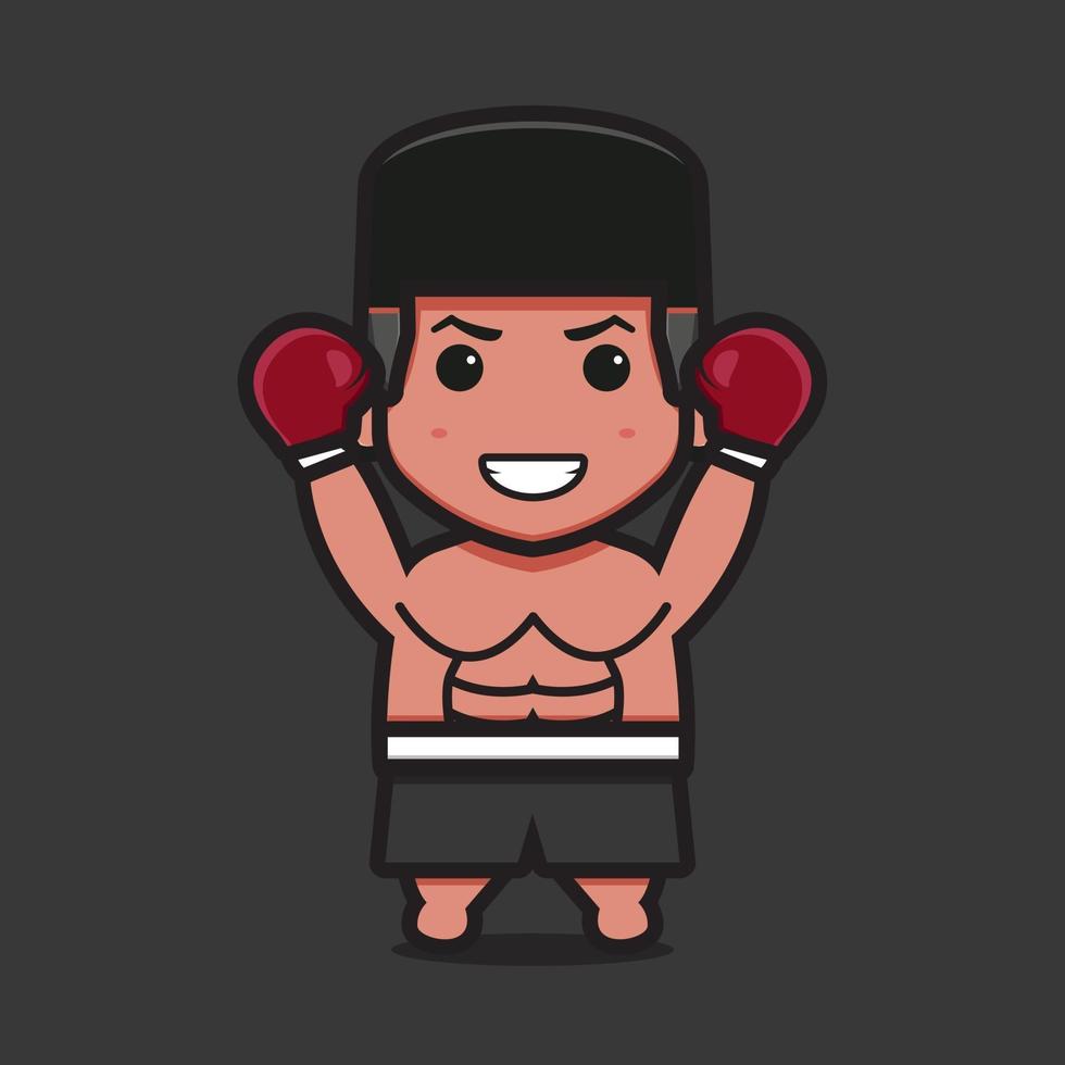 Lindo personaje de boxeador con ilustración de icono de vector de dibujos animados de pose de ganador