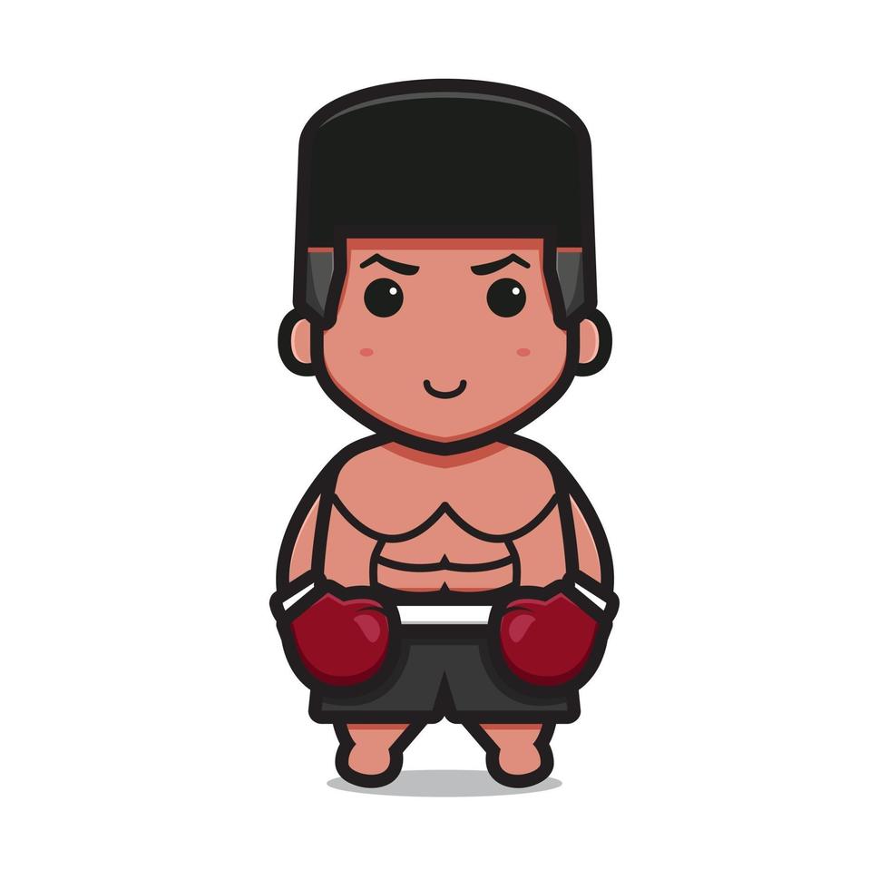 Lindo personaje de boxeo use guantes rojos ilustración de icono de vector de dibujos animados