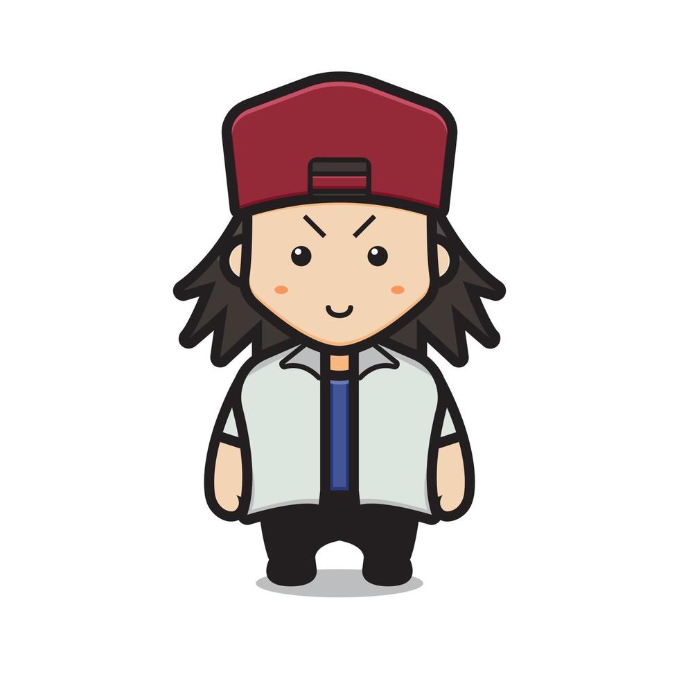Cute boy wear red hat cartoon vector icon illustration
