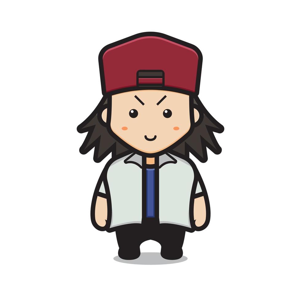 Cute boy wear red hat cartoon vector icon illustration