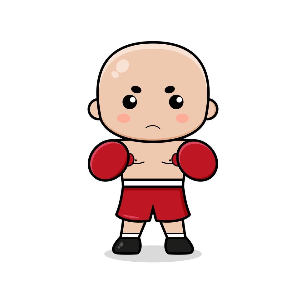 Cute boxing bald mascot character vector