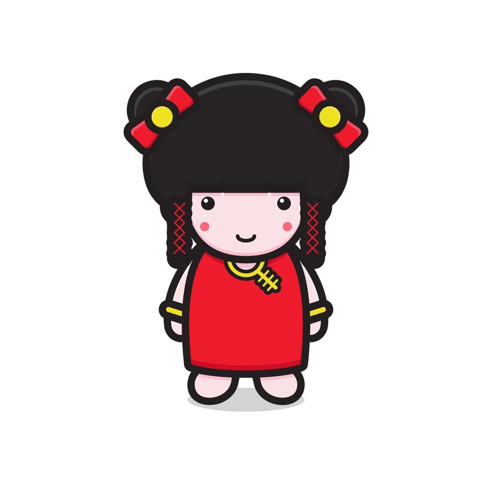 cute chinese girl character smile vector